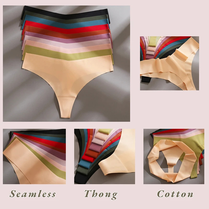 Seamless Thongs Silk Women Elastic Soft G String Sexy Underwear 7 Pieces Set