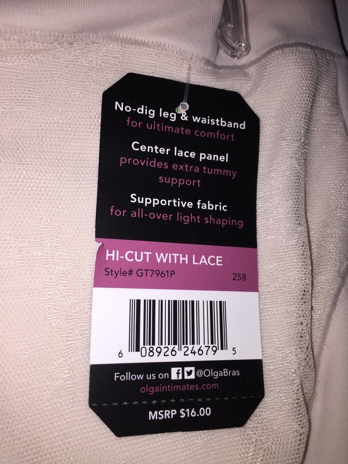 Olga Panties Hi Cut Lace Light Shaping Tummy Toner Shapewear Brief GT7961P NWT
