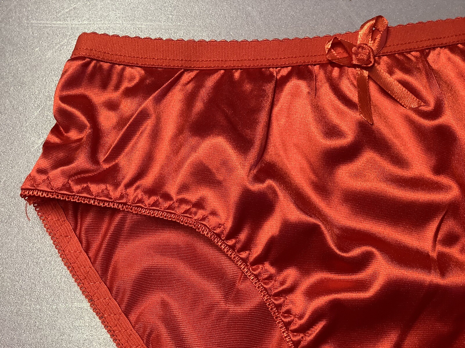 Women Panties Bikinis ANN DIANE Size XL. Red Shiny Satin Soft W/decoration