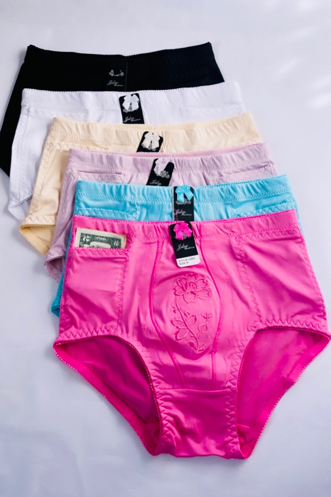4 Women High Waist Dual Pocket Tummy Control Full Coverage Girdle Briefs Panties