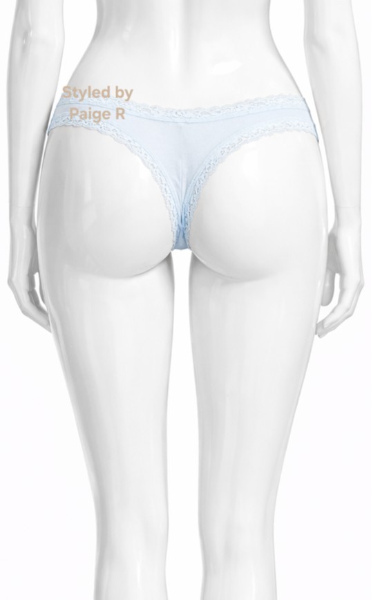 💕NWT SKIMS Lightweight Cotton Lace Thong Panty Panties Blue ZEN BLUE S