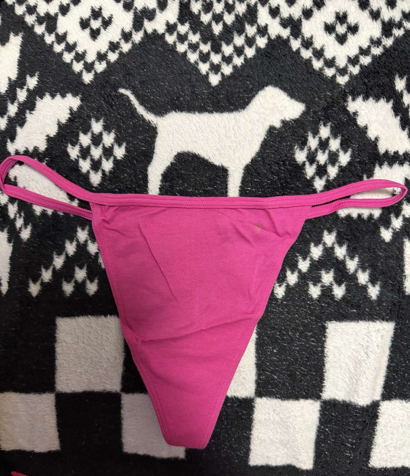 VICTORIA’S SECRET STRETCH COTTON V STRING PANTY GOLD V FUCHSIA FRENZY SIZE L