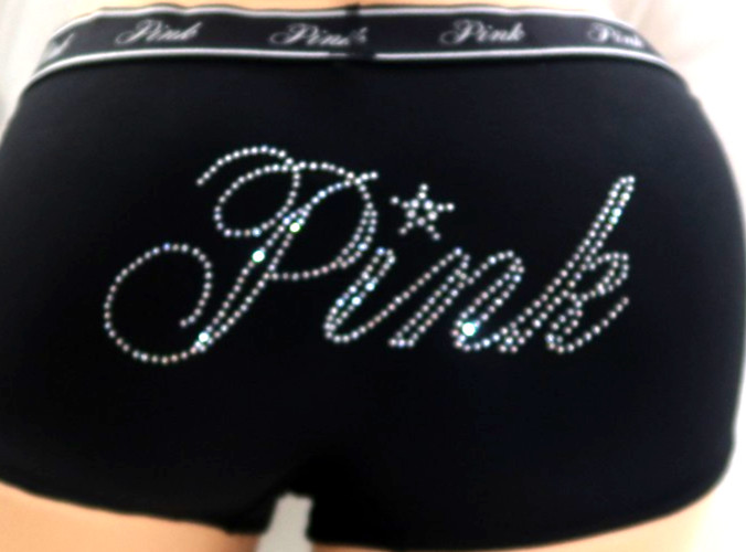 Victoria’s Secret PINK Logo Boyshort Black Diamante Rhinestone Shine M L XL XXL