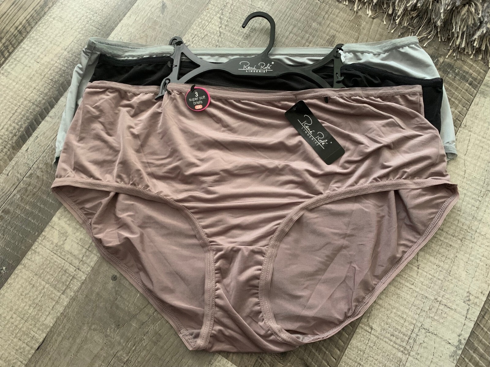 NWT Womens Rene Rofe Polyester/Spandex Briefs 3 Pack, Black, Tan, Gray; 2X