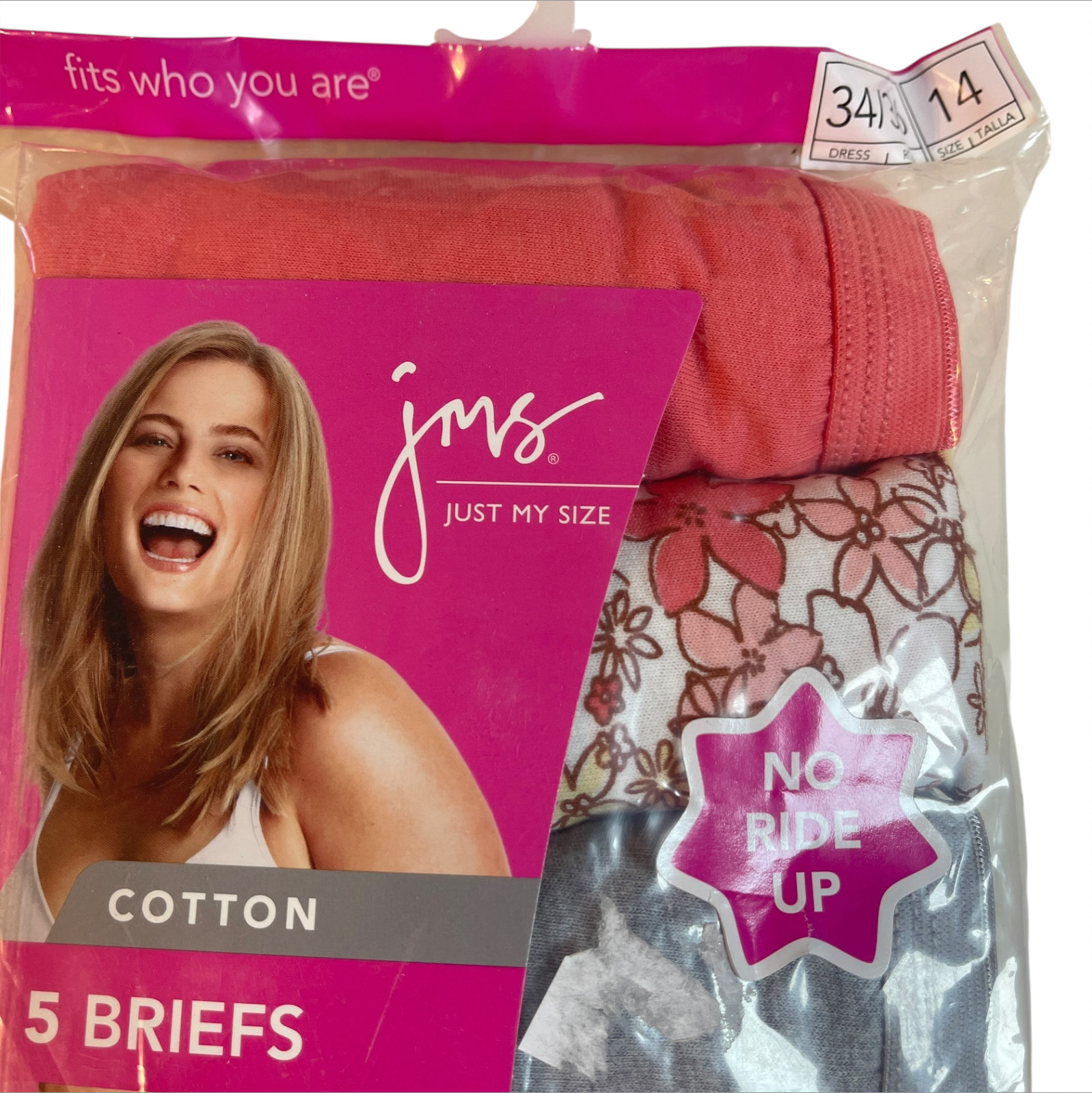 Just My Size Cotton Briefs Panties Plus Size 14 5 Pairs Hi Cut No Ride Up Coral