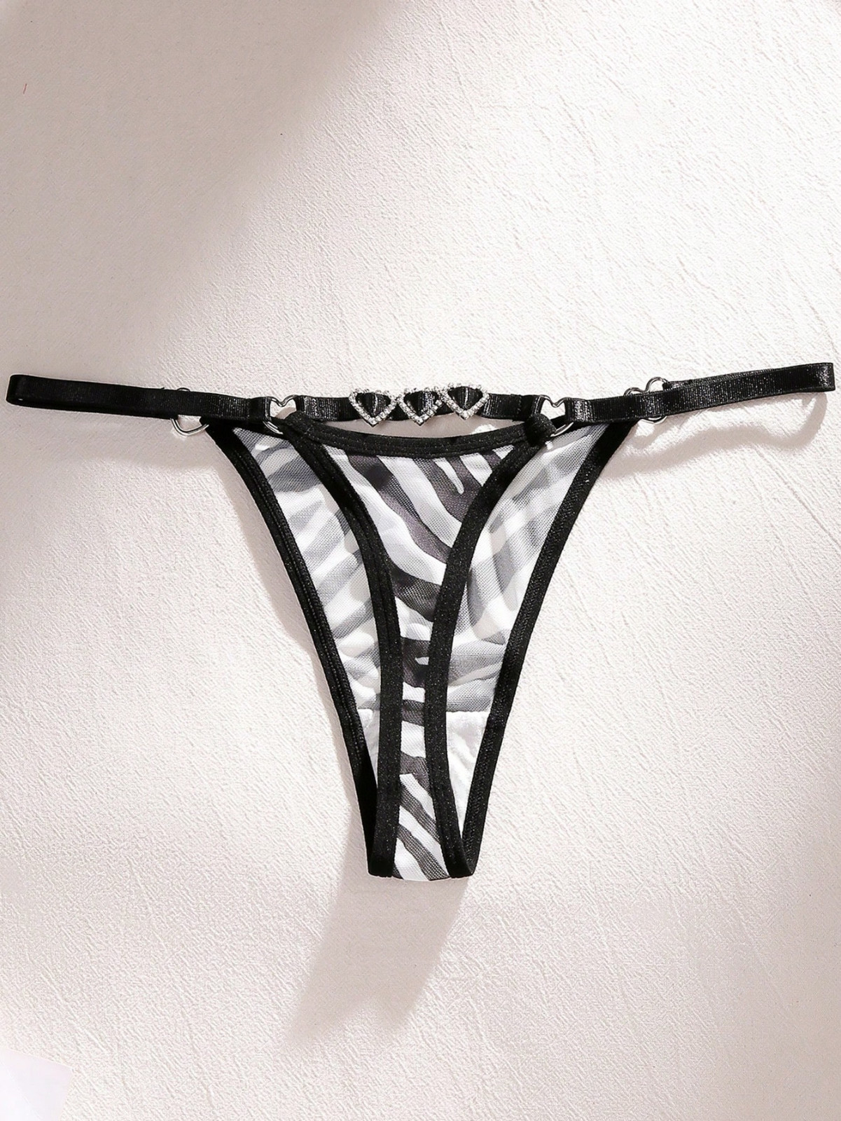 Women’s Black White Zebra Rhinestones Kawaii Cute Sexy G-String Thong Panty