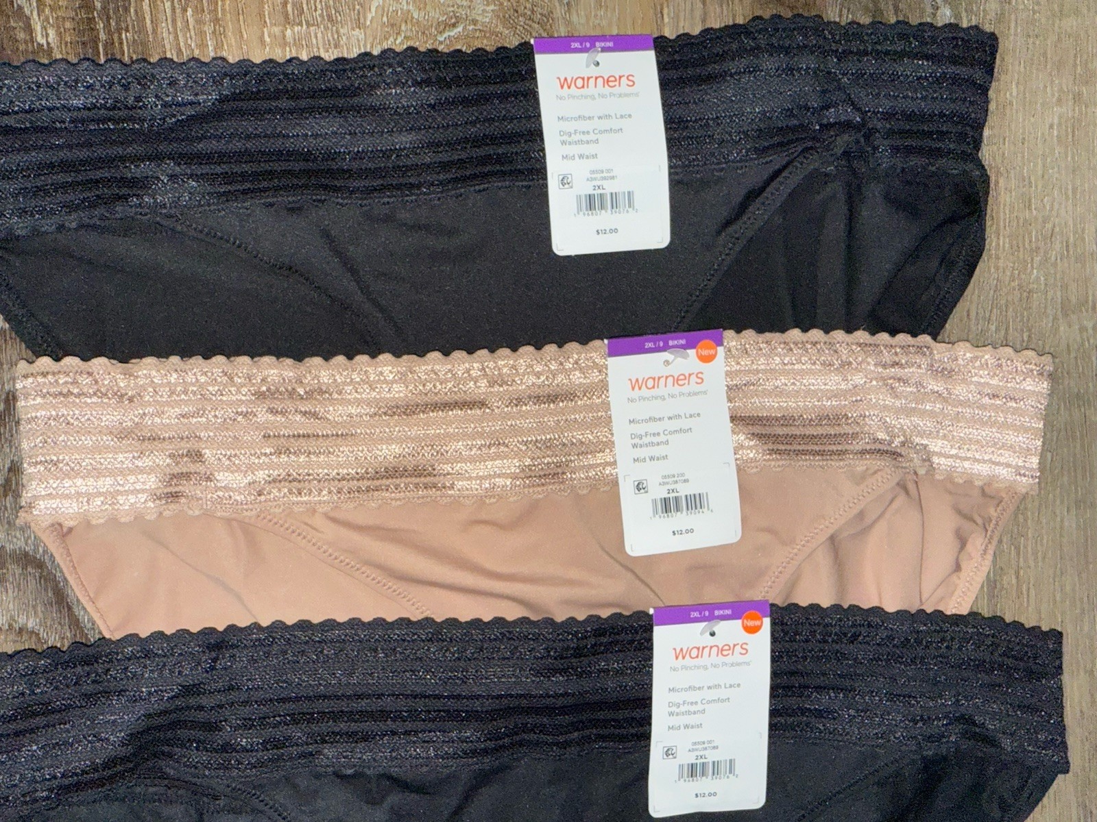 Warners Womens Bikini Underwear Panties Polyester Blend 3-Pair Lace (A) ~ 2XL