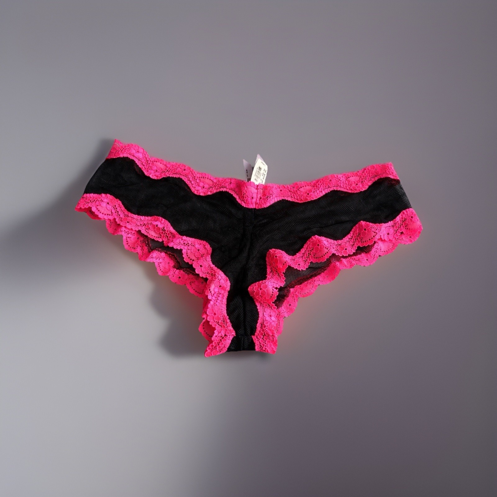 Victoria’s Secret Sexy Little Things Rare Black Mesh Cheeky Panty Hot Pink Lace