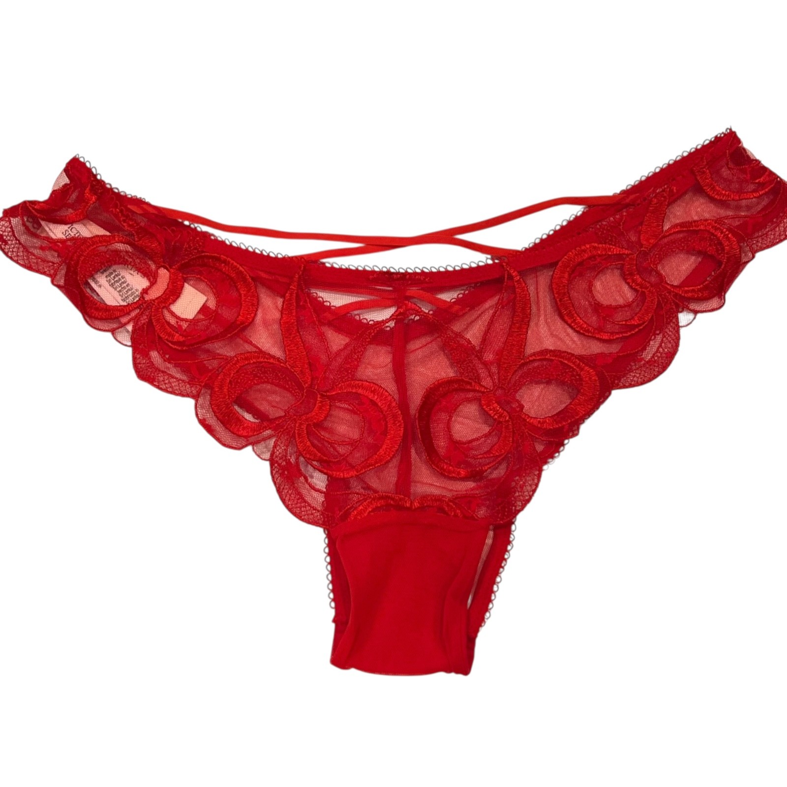 NWT VICTORIA’S SECRET Brazilian Slip Pantie Sz S-M-L Red Lace Mesh