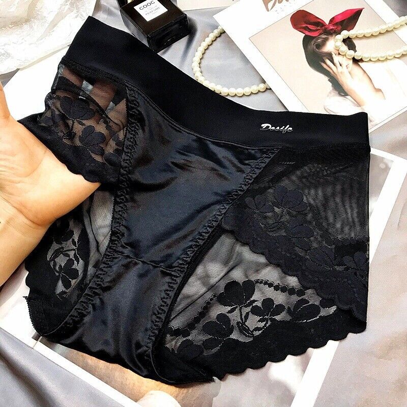 1/6 Pack Lot Women Sexy Sheer Satin Panties Brief High Waist Underwear Lingeries