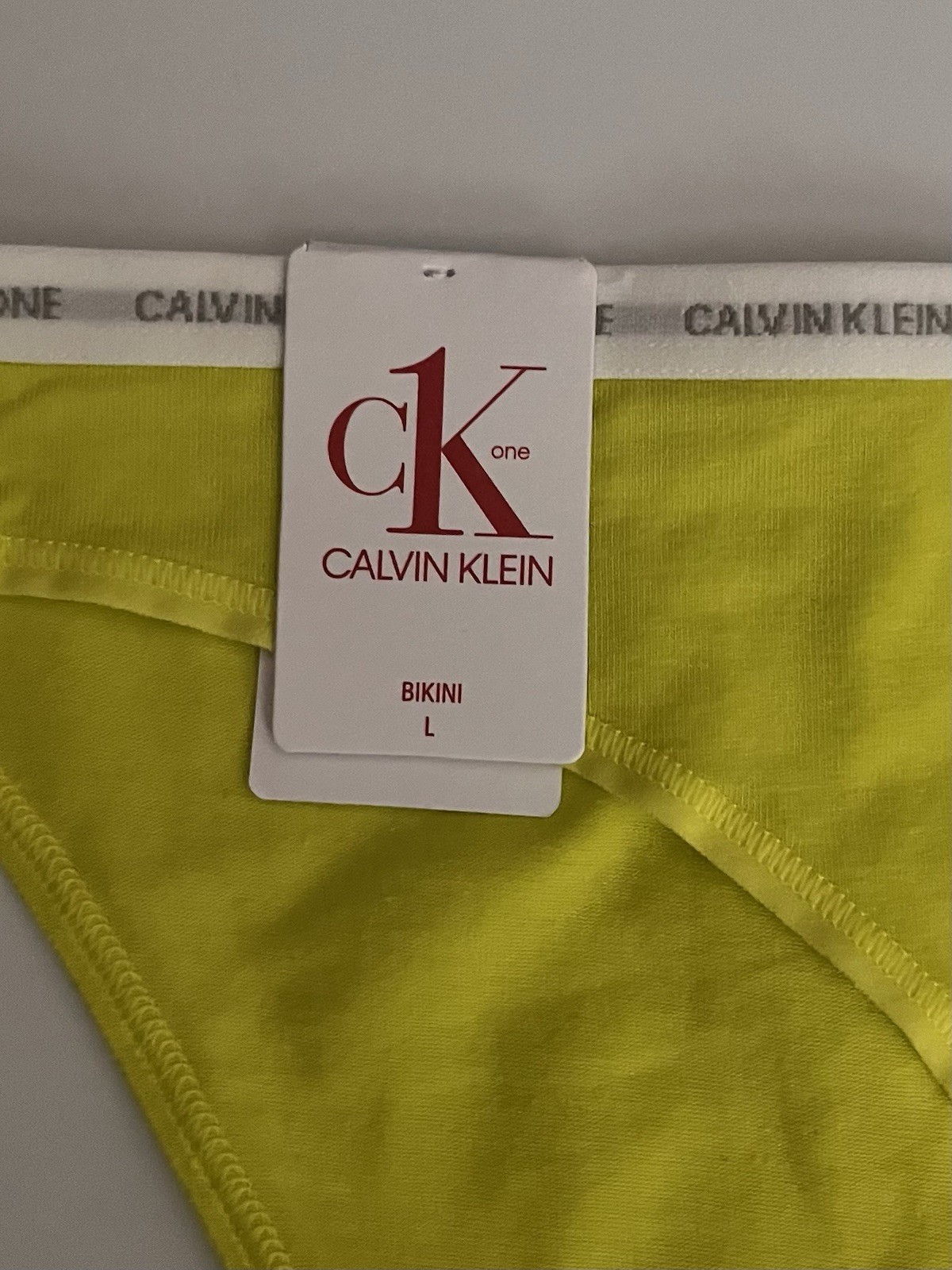 CALVIN KLEIN CK One Cotton Lemon Lime White Bikini Panty Women’s Sz L QD3785