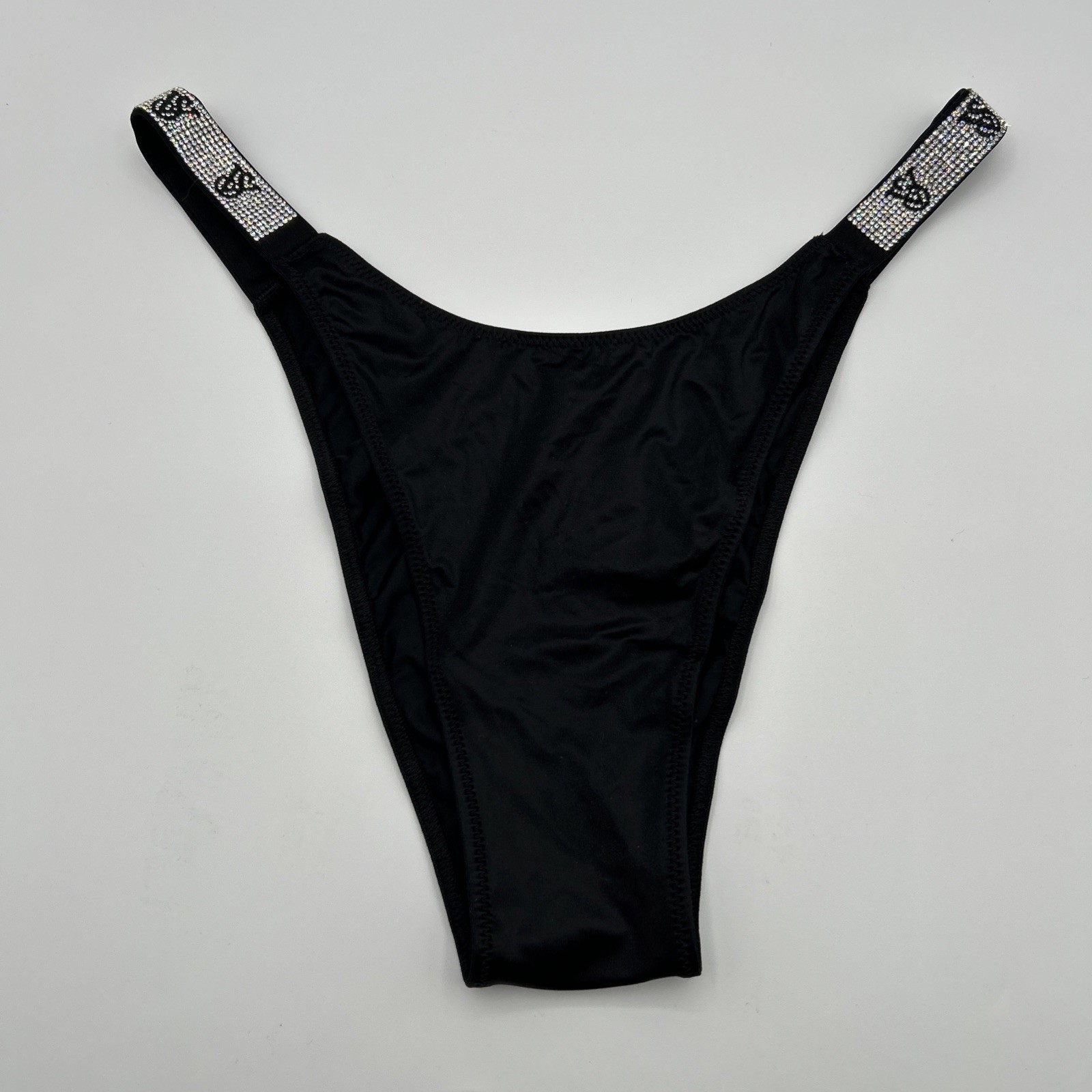 Victoria’s Secret Very Sexy Brazilian Panty Size L Black Smoth Rhinestone VS NWT