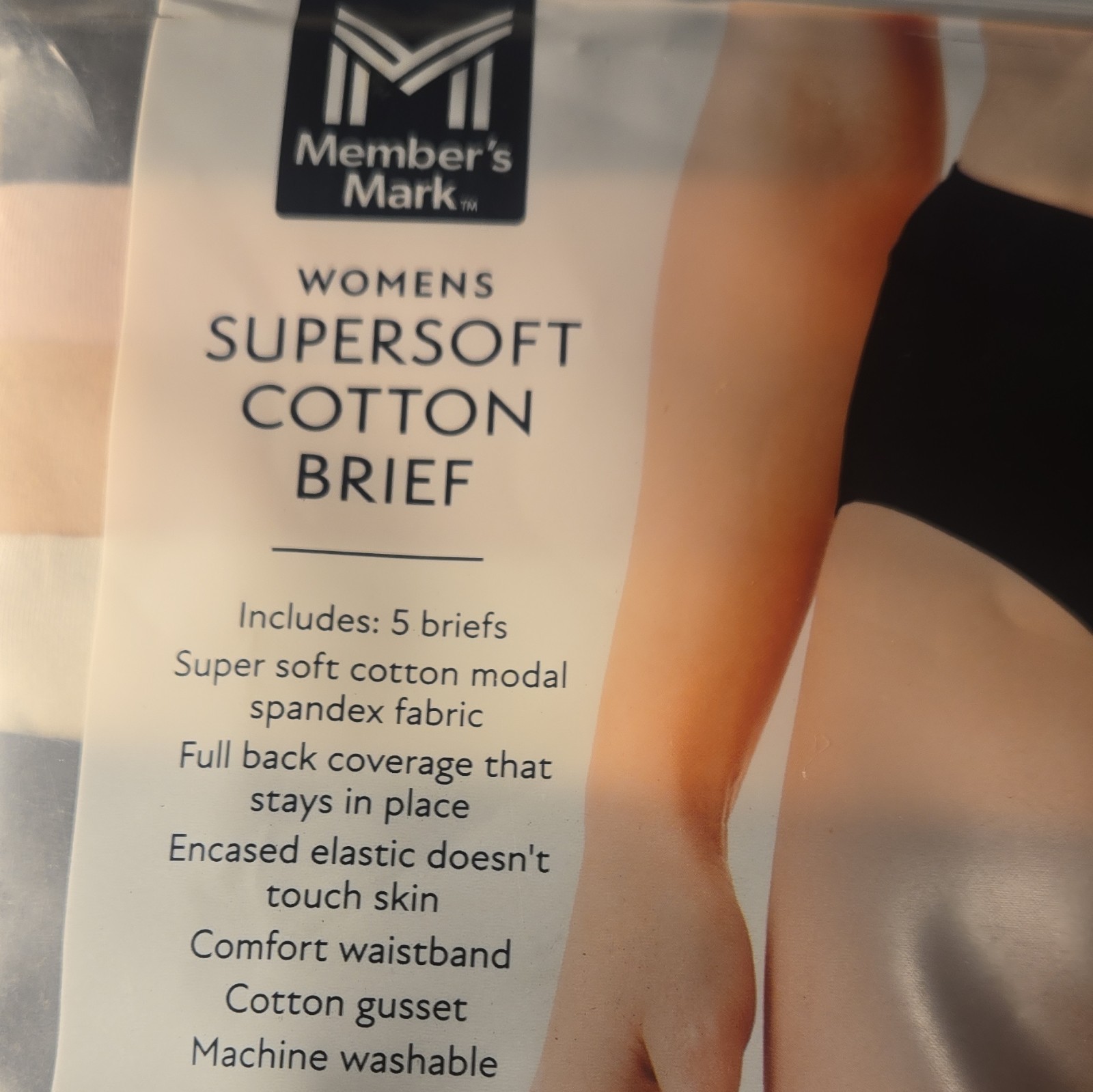 Member’s Mark Supersoft Cotton Brief Panties Women’s L Black 5-Pack Stretch