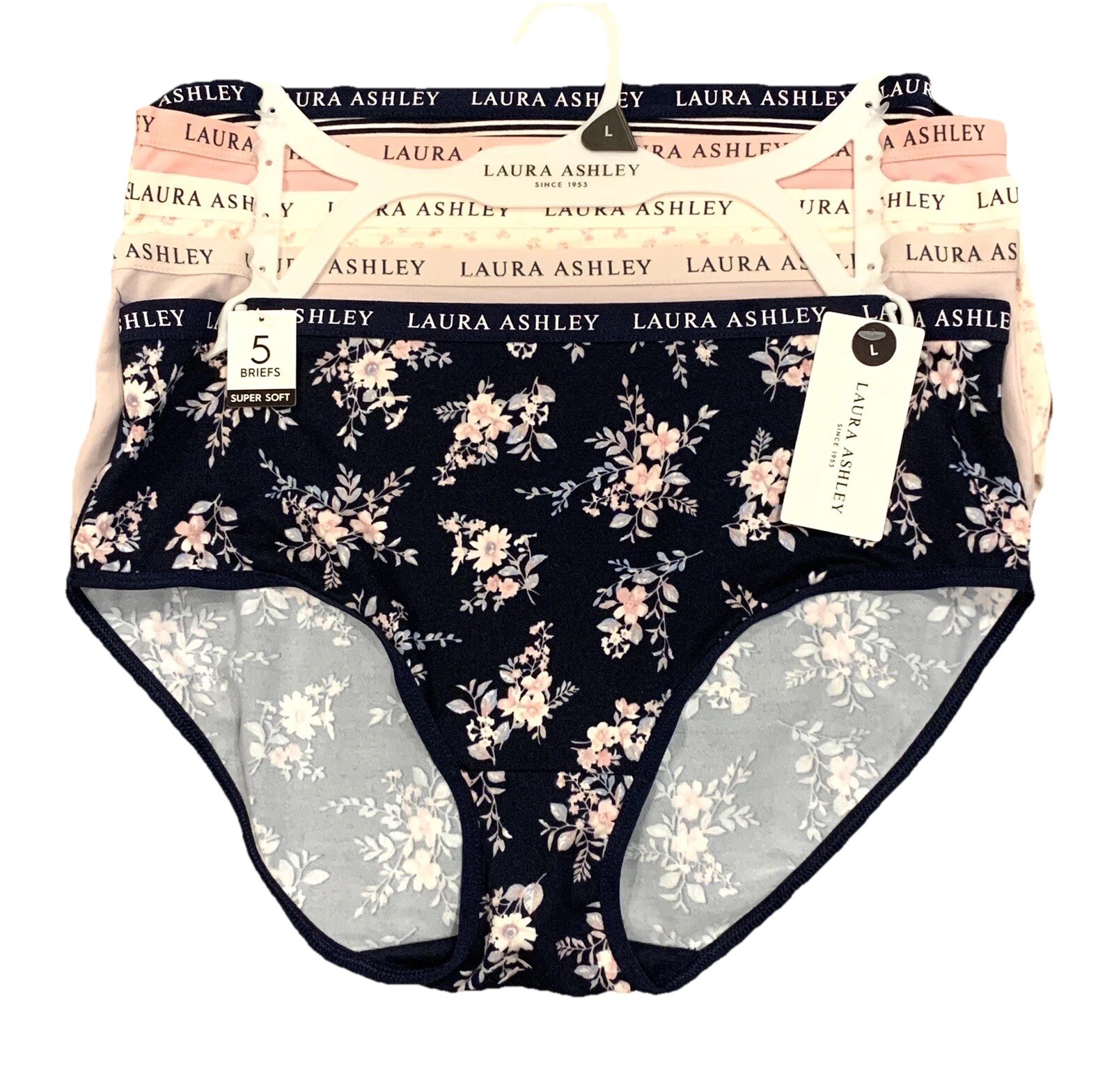 LAURA ASHLEY PANTIES 5 PACK L NO SHOW BRIEFS SILKY SUPER SOFT ASSORTED SOLD OUT