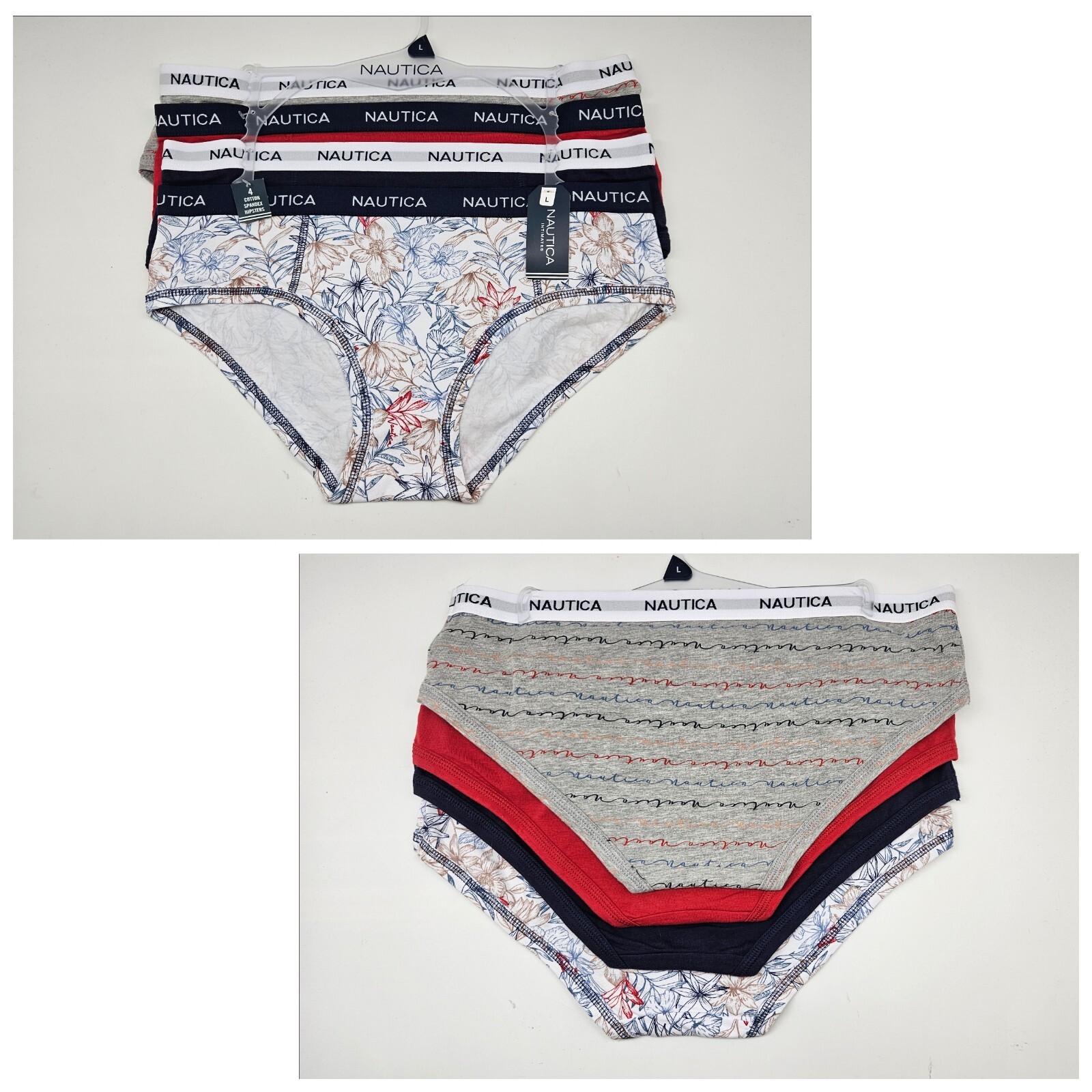 NAUTICA 4 Pack Women’s M L Cotton Logo Hipster Gray Red Navy White