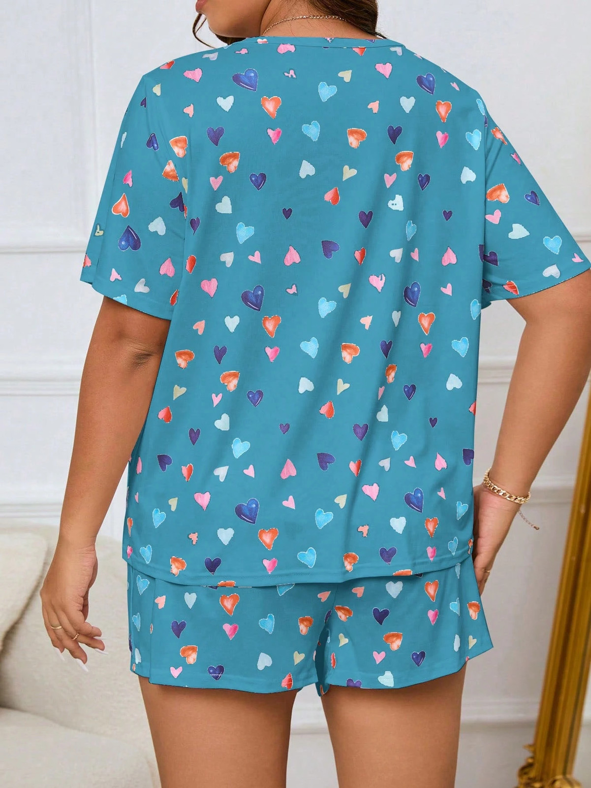 Comfortable pyjamas in large sizes with heart pattern short sleeve T shirt cheap24