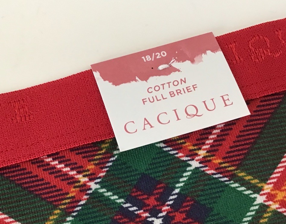 NWT CACIQUE COTTON FULL BRIEF PANTY SIZE 18/20 RED AND GREEN PLAID