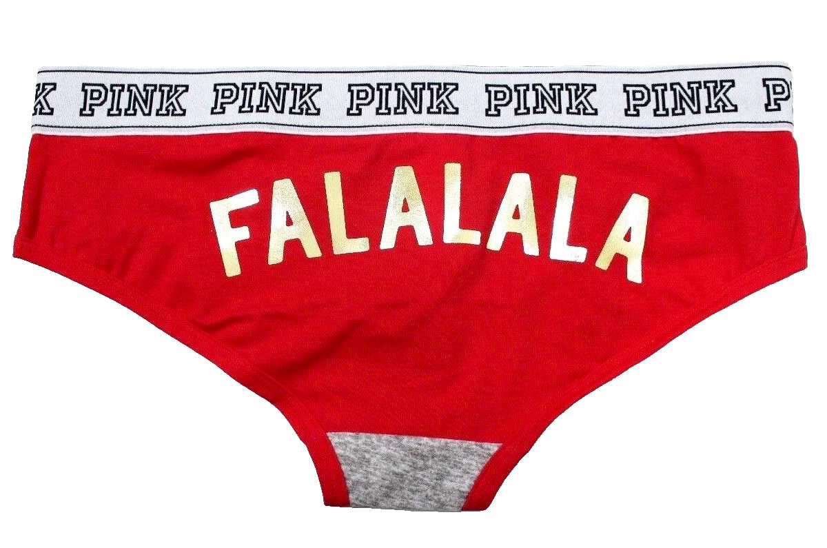 Victoria’s Secret Logo Holiday Hipster Panty Gray Red Pepper FALALALA Size M NEW
