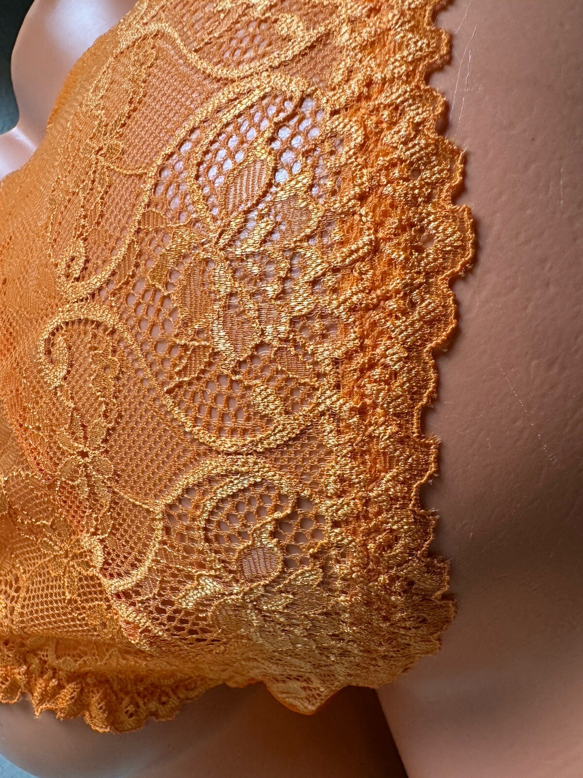 Bright Fall Orange Satin String Bikini Panties Delicate Lace Back Sz Medium