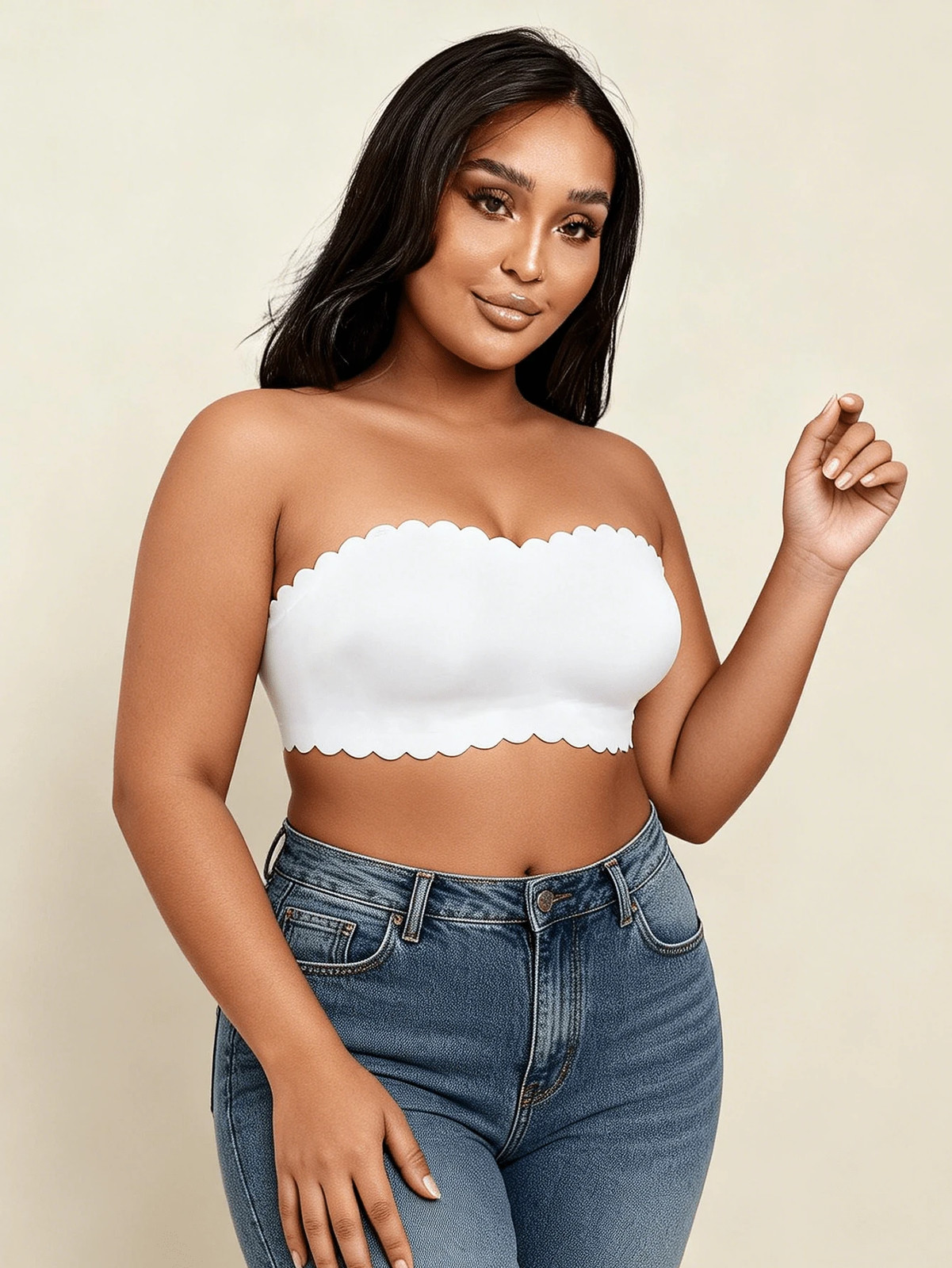 Plus Size Strapless Wireless Padded Bra With Ruffle Edge Cheap24