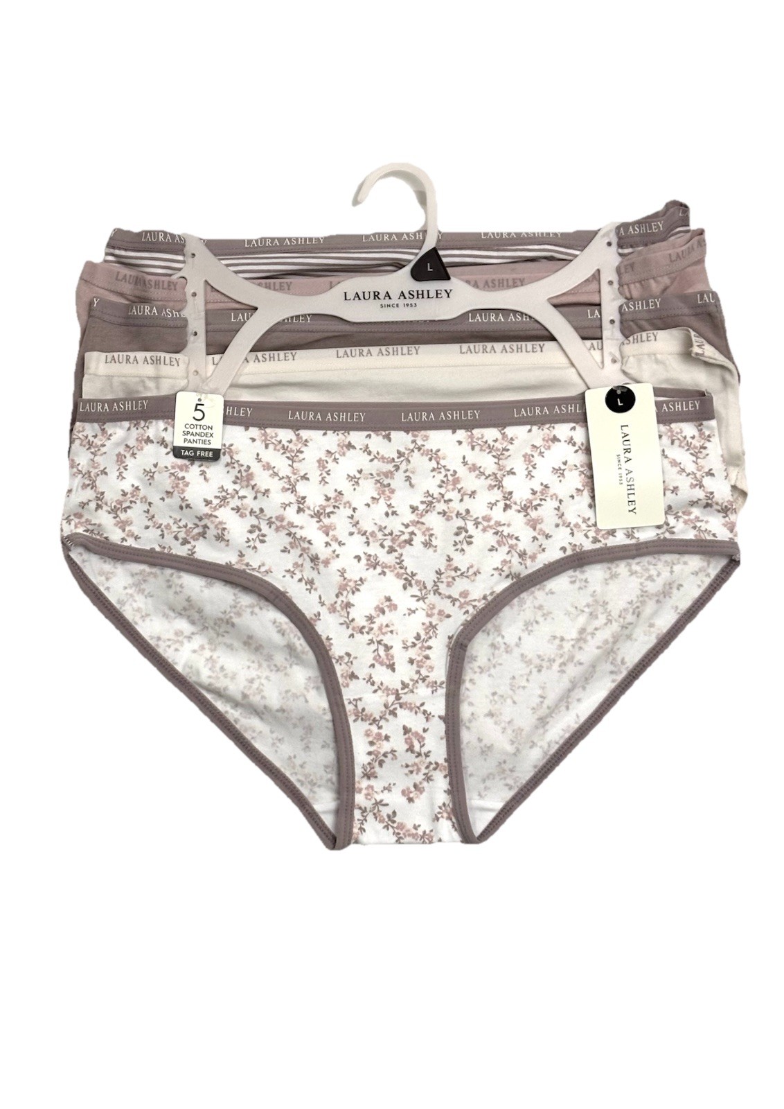 LAURA ASHLEY 5 PACK SOFT COTTON HIPSTER PANTIES L ASSORTED TAG FREE FLORAL SOLID
