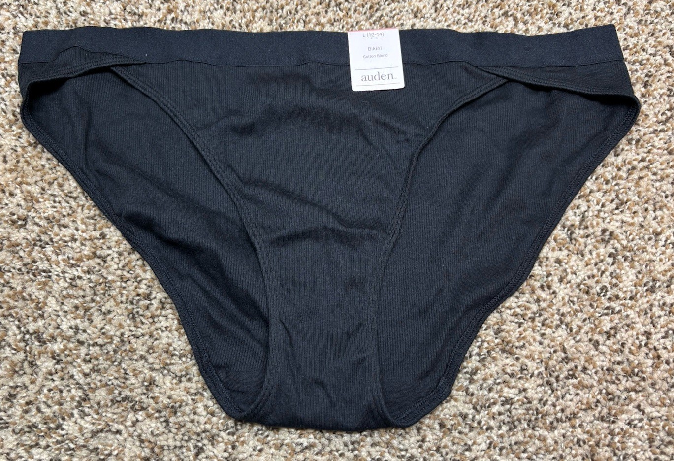 Auden Black Cotton Blend Bikini Panty. Size: Large (12-14).