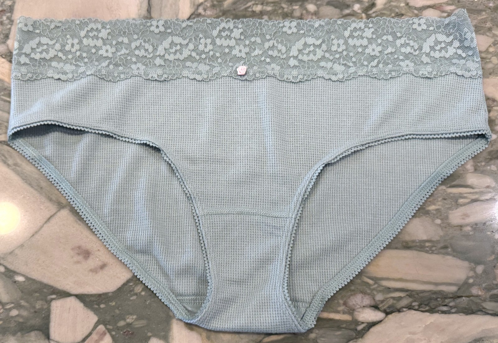 NEW Victoria Secret Thermal Waffle Lace Waist Hiphugger Panty – Sage Dust – XXL