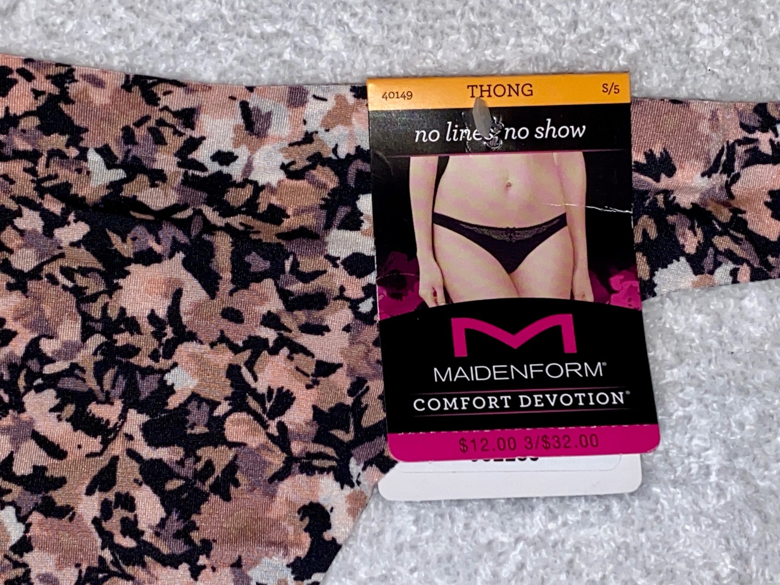MAIDENFORM Comfort Devotion Tailored Floral Thong Panty NEW Womens Sz S 5 M 6