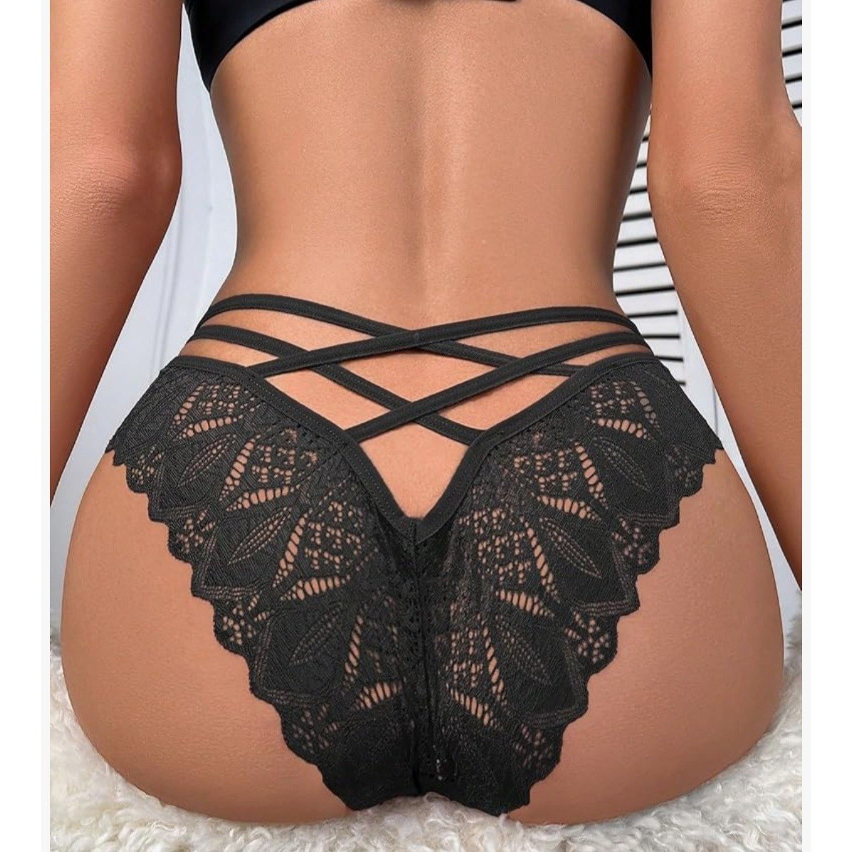 Lace Thong Panties Women Medium Black White Red 3 Pack Strappy Back Low Rise