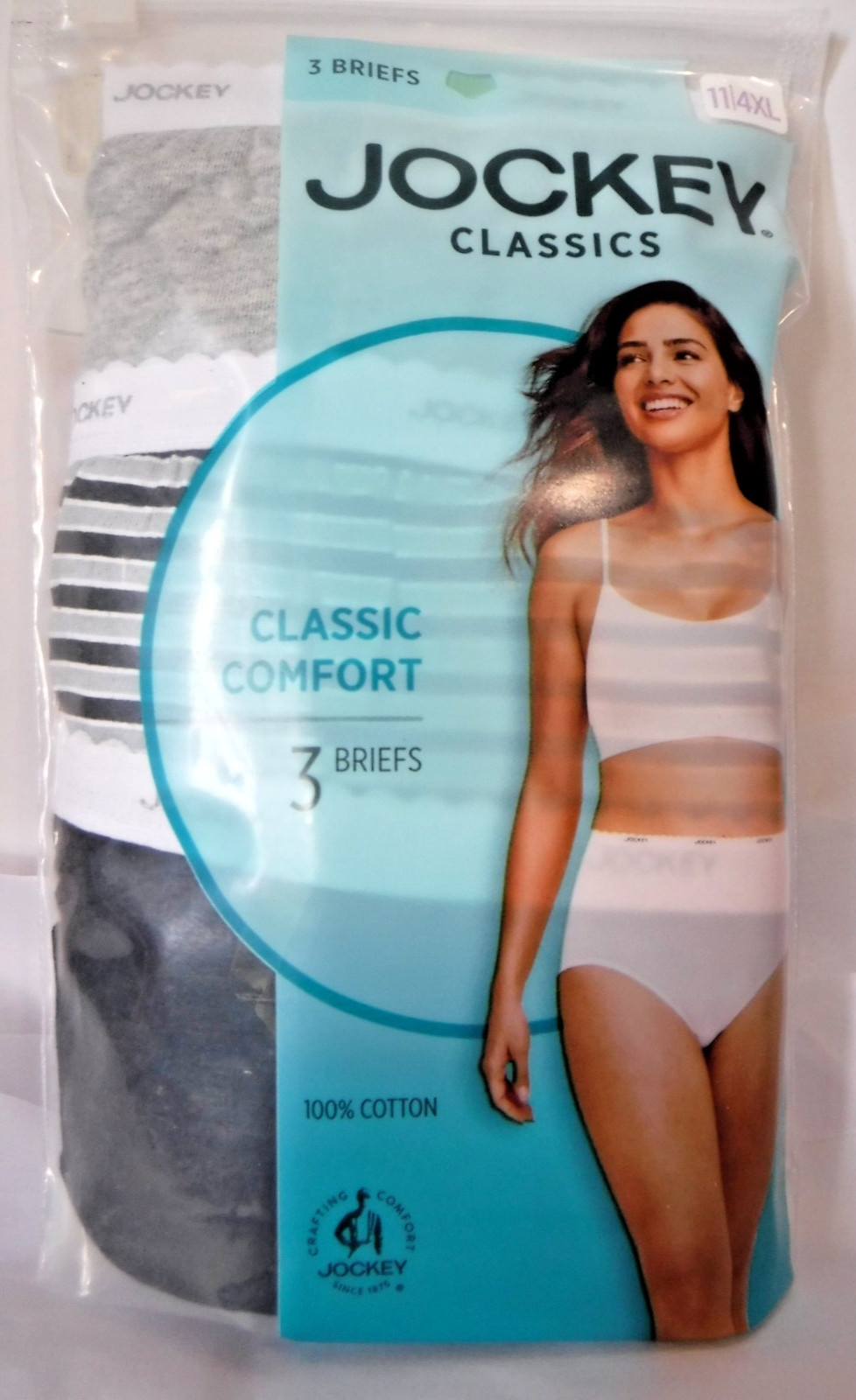 Women’s Jockey 3-Pack Classic Briefs Gray Black Mix Cotton Underwear 9483 sz 11