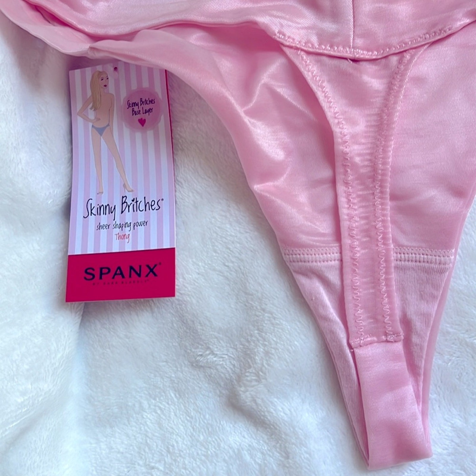 Spanx Thong Underwear L/XL Gloss Sheer Pink Skinny Britches Shaping Base Layer