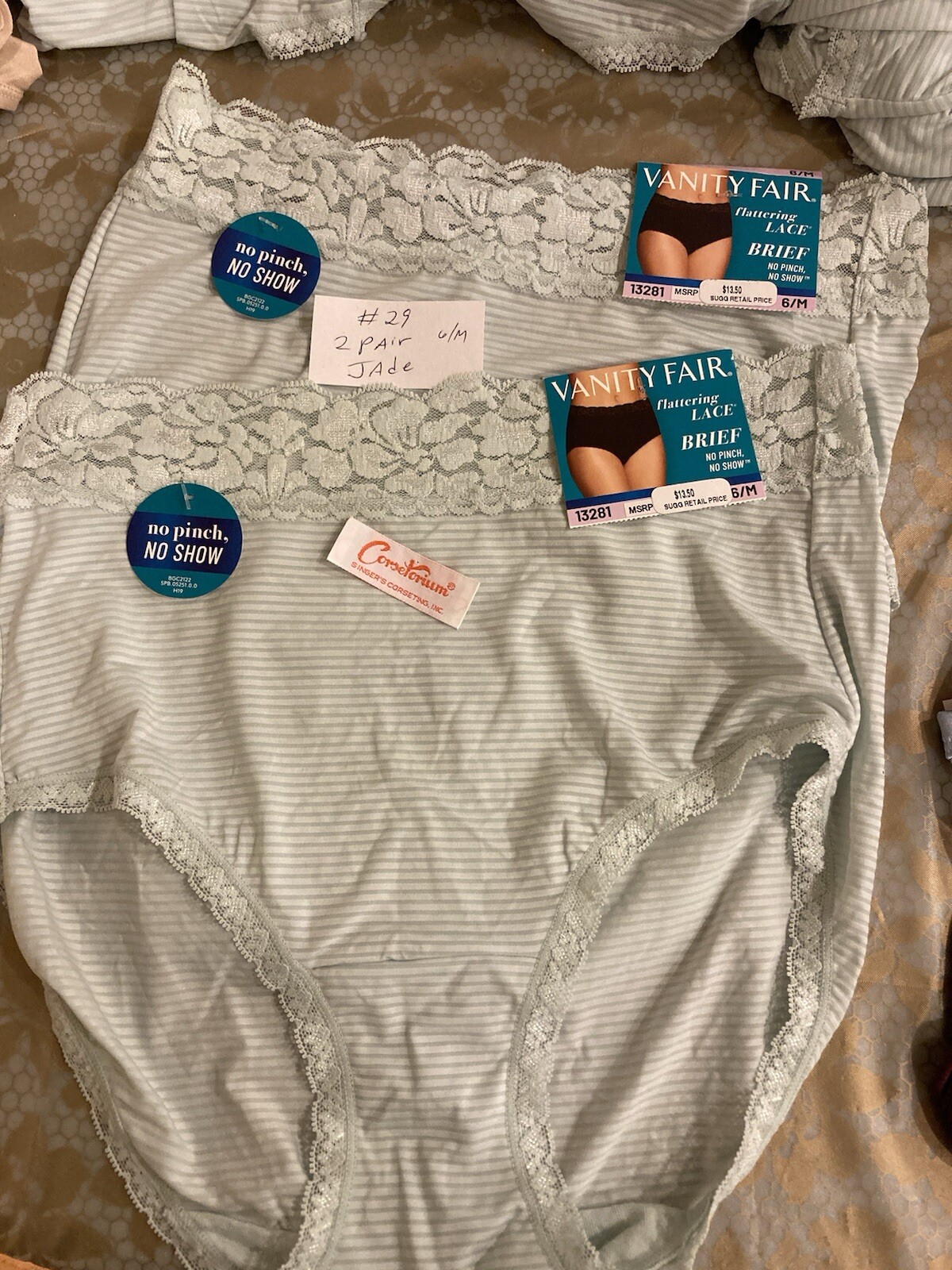 Vanity Fair Stripe Flattering Lace Brief 13281 6 7 8 NWT Soft Jade pack 2 or 3