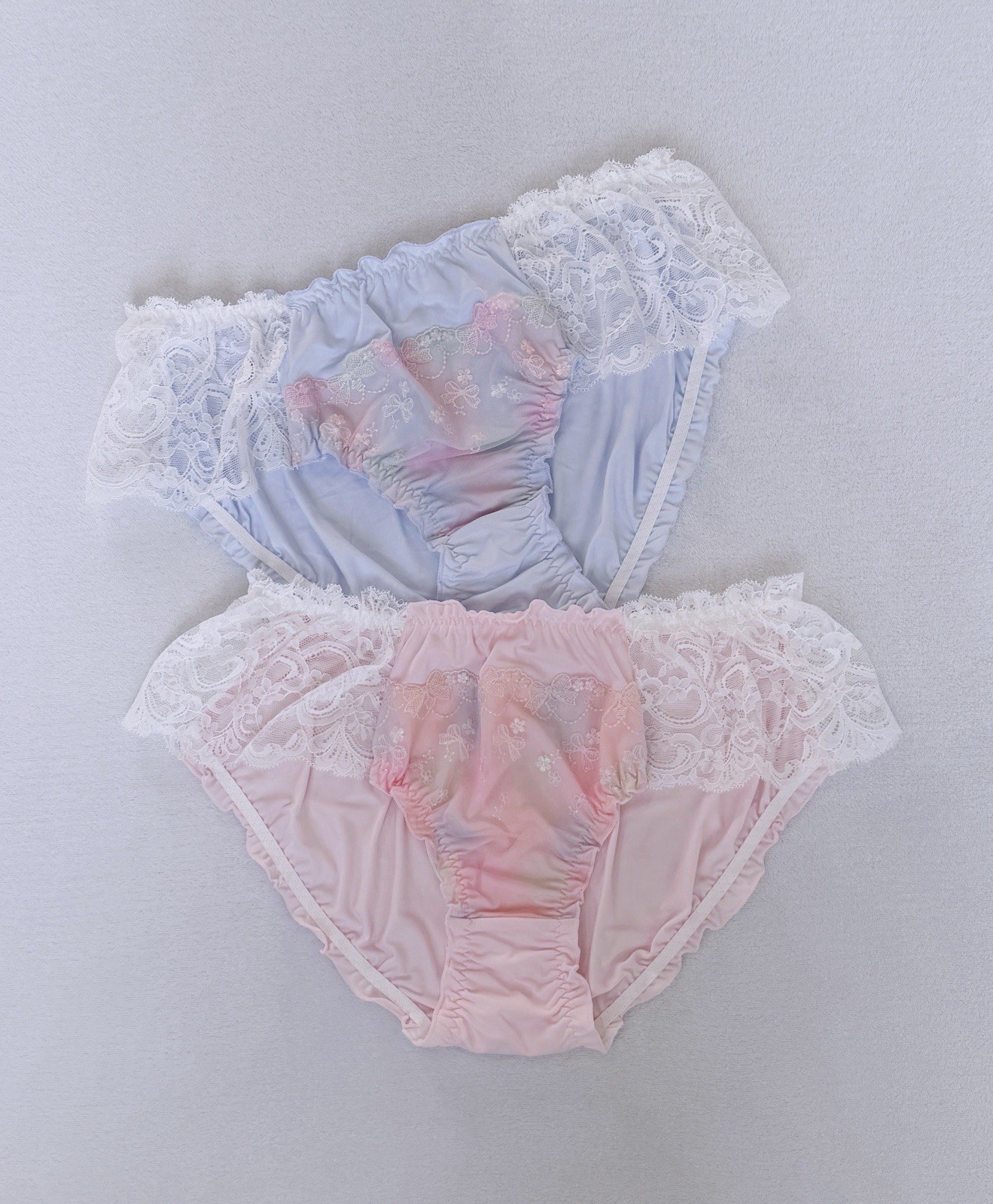 Set Of 2! US-XL, XXL Japanese Bow Embroidery Lace Trim Ruffle Panties Cute Sweet