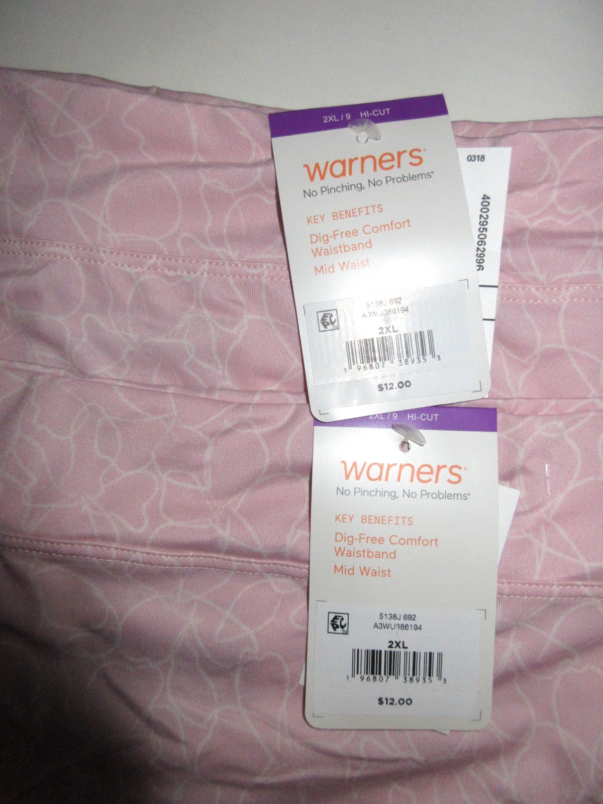 Warners HI CUT brief 2-Pairs no pinch dig free polyester 5138 pink womens 2XL/9