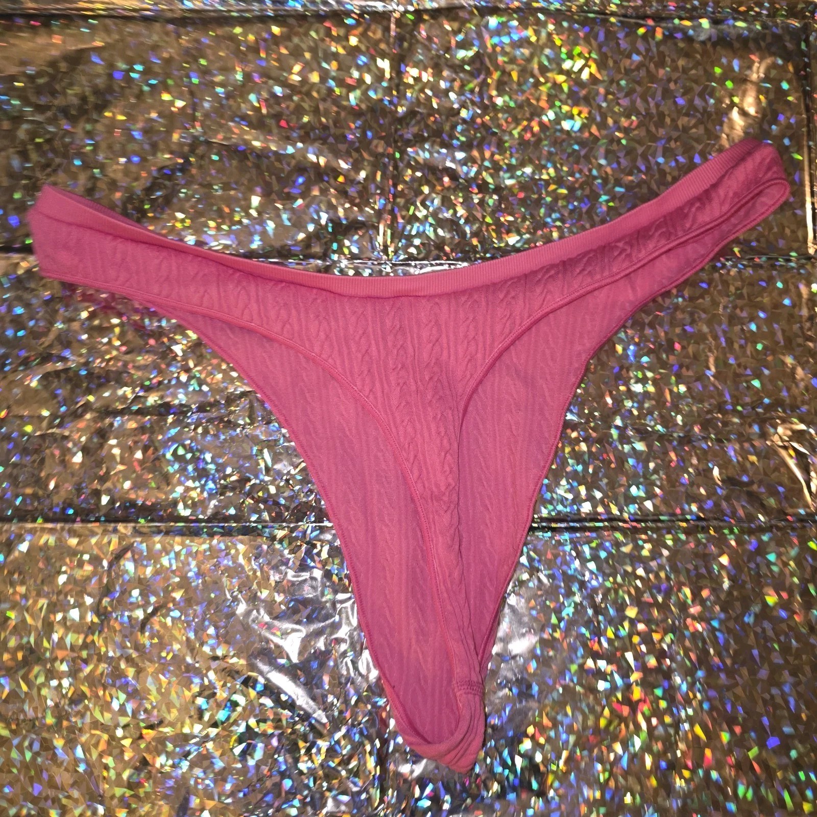 Pink By Victoria Secret Seamless Embroidered Logo Thong String Size XLARGE NWOT