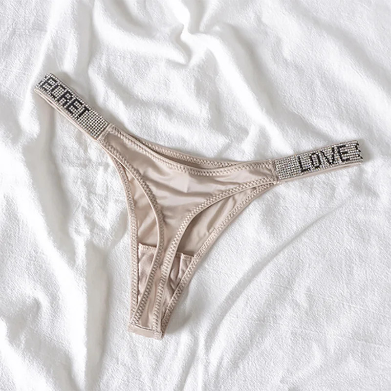 Low Rise Thong Panties Rhinestone Letter G String Stretch Fit Women Underwear