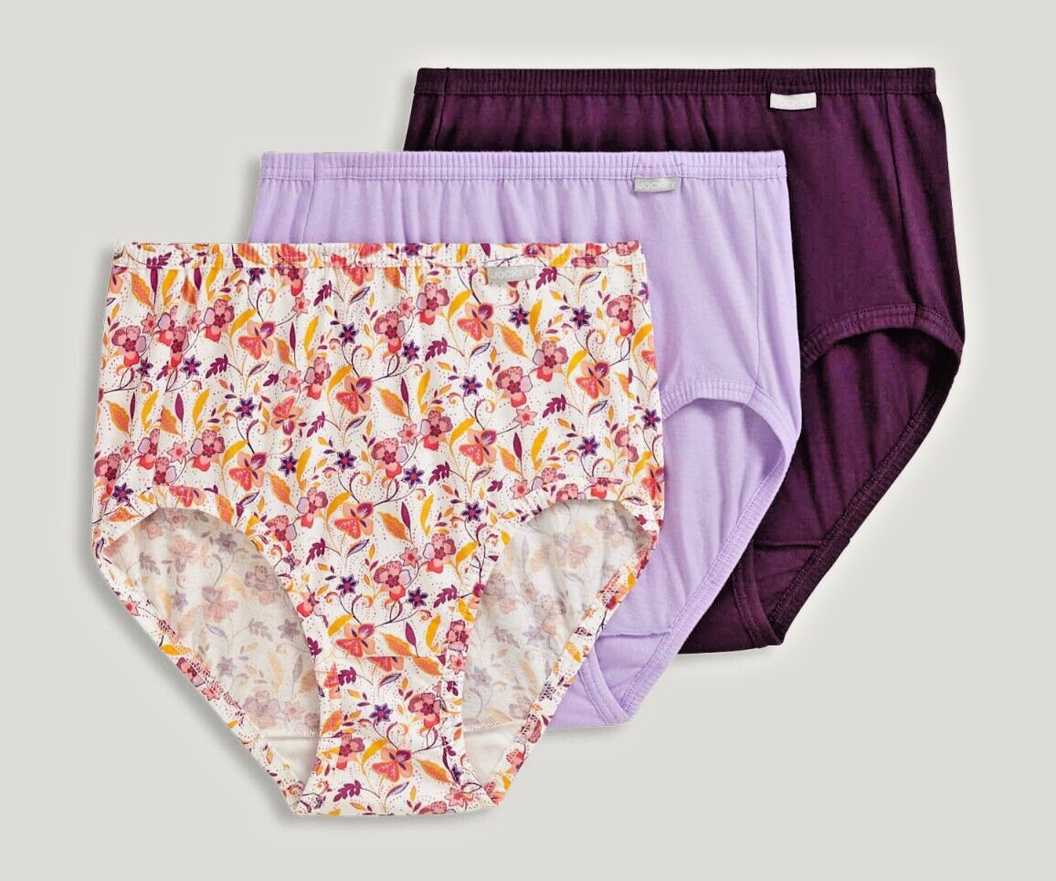Jockey Size 6 M Elance Briefs 100% Soft Cotton Elance Comfort Purples Floral