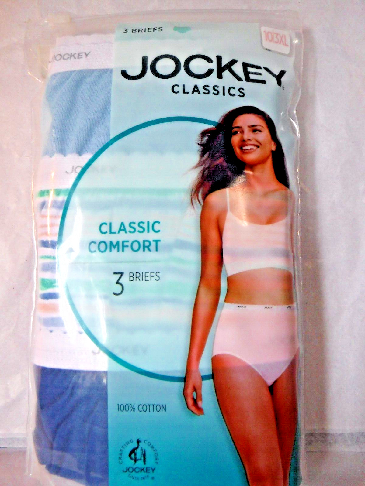 Jockey Classics 3 Briefs white elastic waistband size 10 blue stardust mix