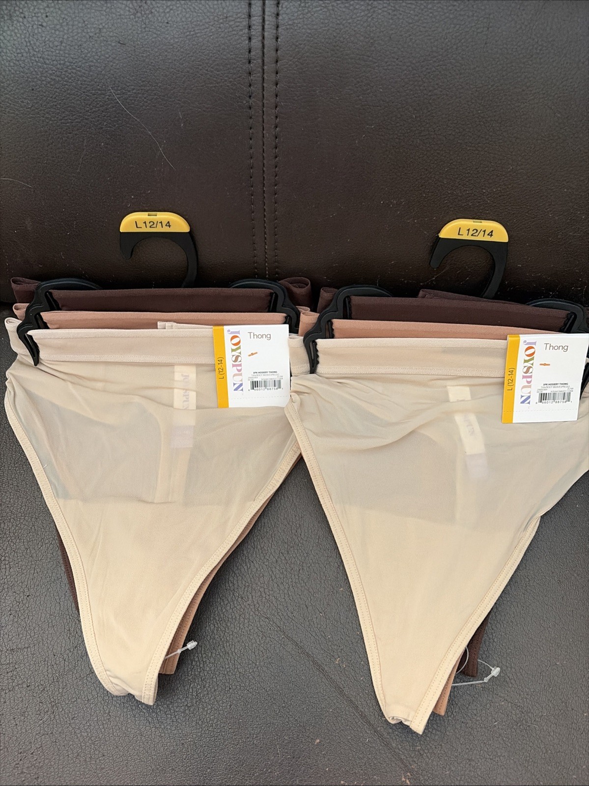 (2)Joyspun Women’s L Hosiery Thong Panties 3-PACK Beige Tan Brown