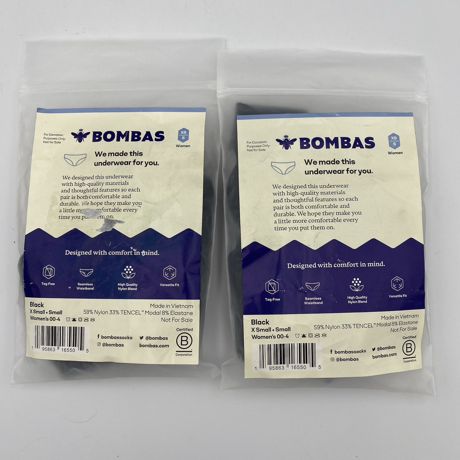 2x Bombas Women Underwear Black XS/SMALL Black Seamless Waistband NEW