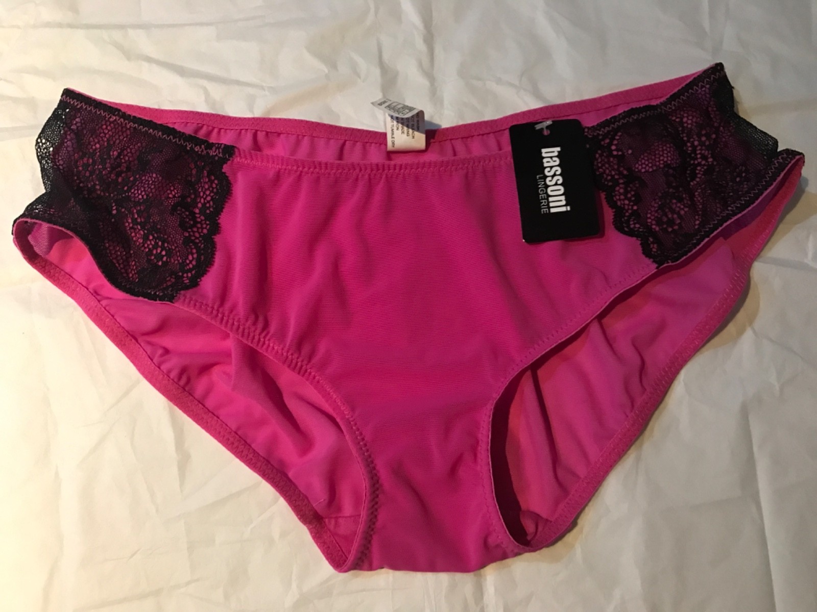Bassoni. Sheer pink lace front sheer back brief new uk 14 new