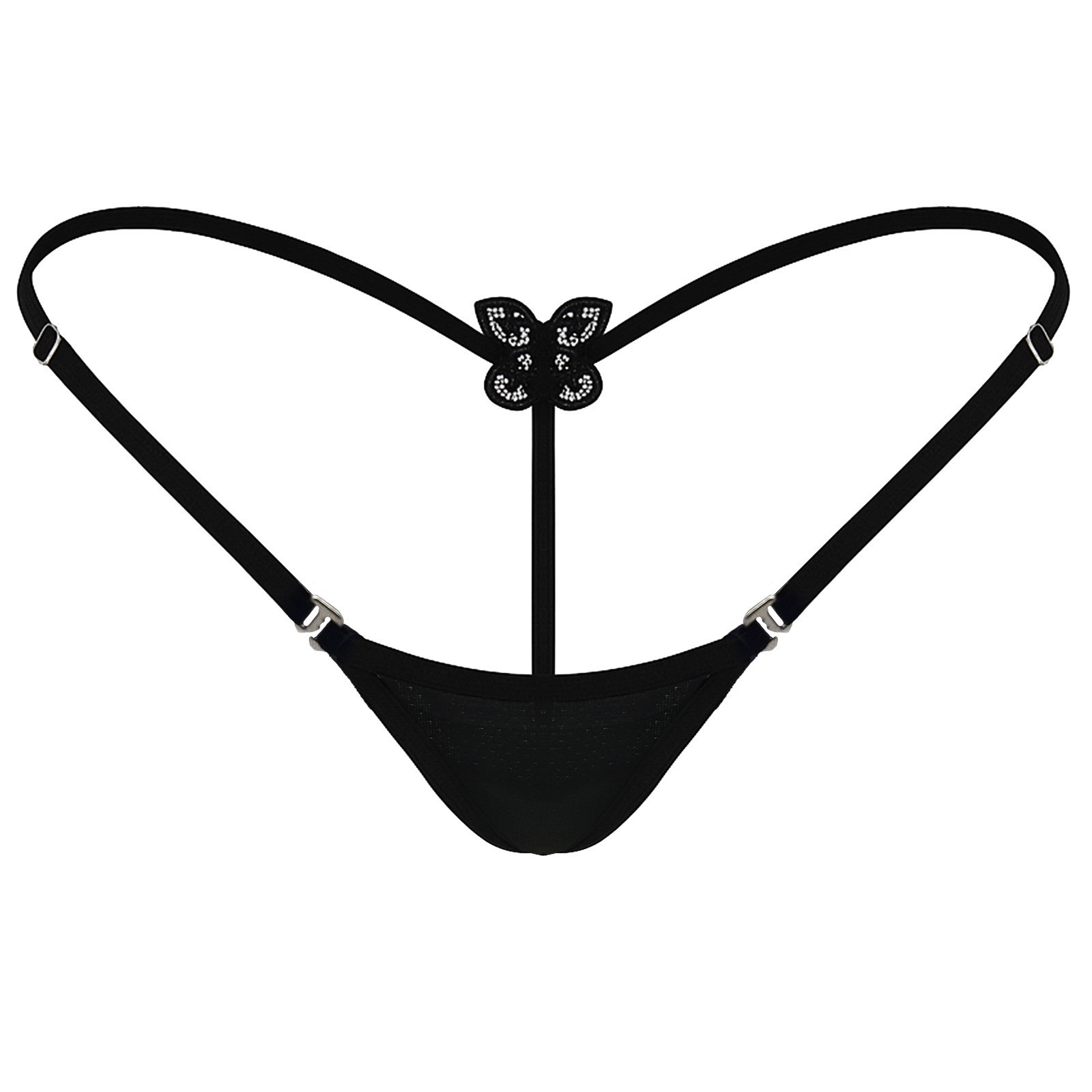 Black Butterfly Micro Thong Women Adjustable G-String Ultra Low Rise Sexy Dancer