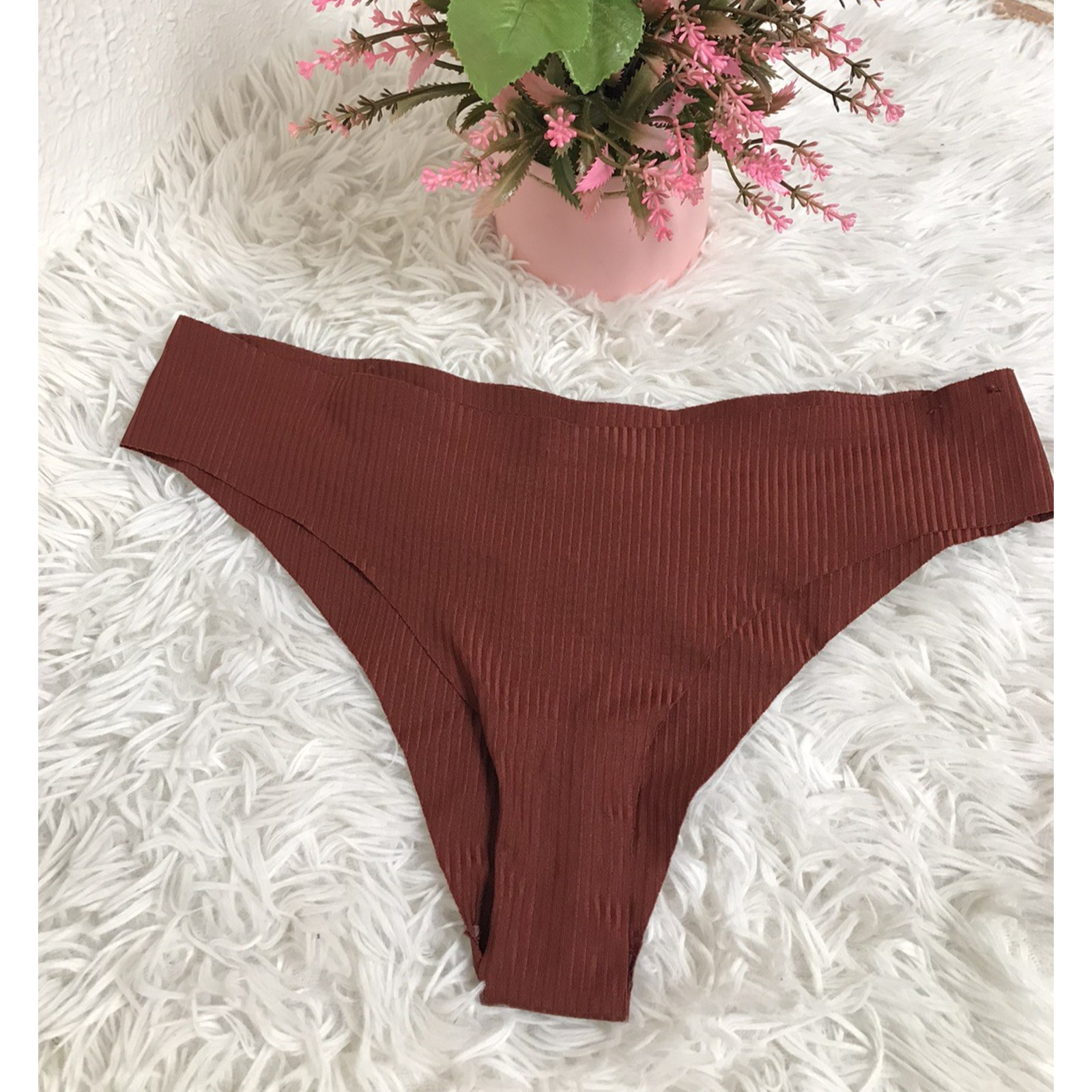 Women’s Danskin Tan Cocoa Brown Under High Waist Size Large Thong Panties nwot