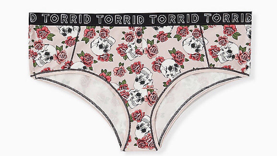 Torrid Cheeky Sexy Pink 💀Skull Floral Pantie Sz 1 Punk Rock Goth Sexy Fun!