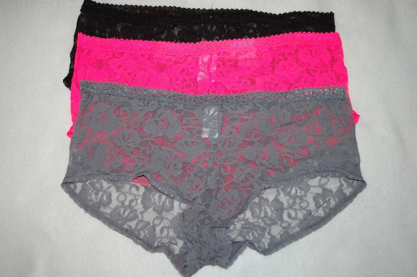 Juniors Womens 3 PR LOT LACE HIPSTERS Lowrise BLACK Gray HOT PINK Panties XS-S