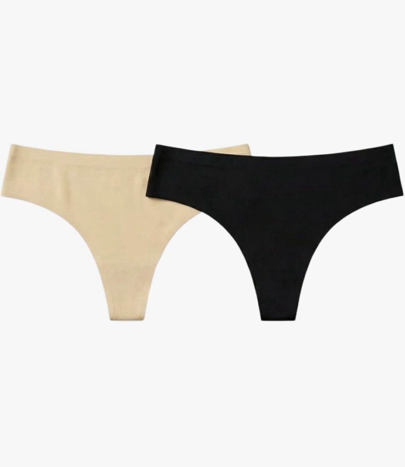 Women’s Seamless Breathable Thong Panties 2-Pack Solid Black/Beige Size M