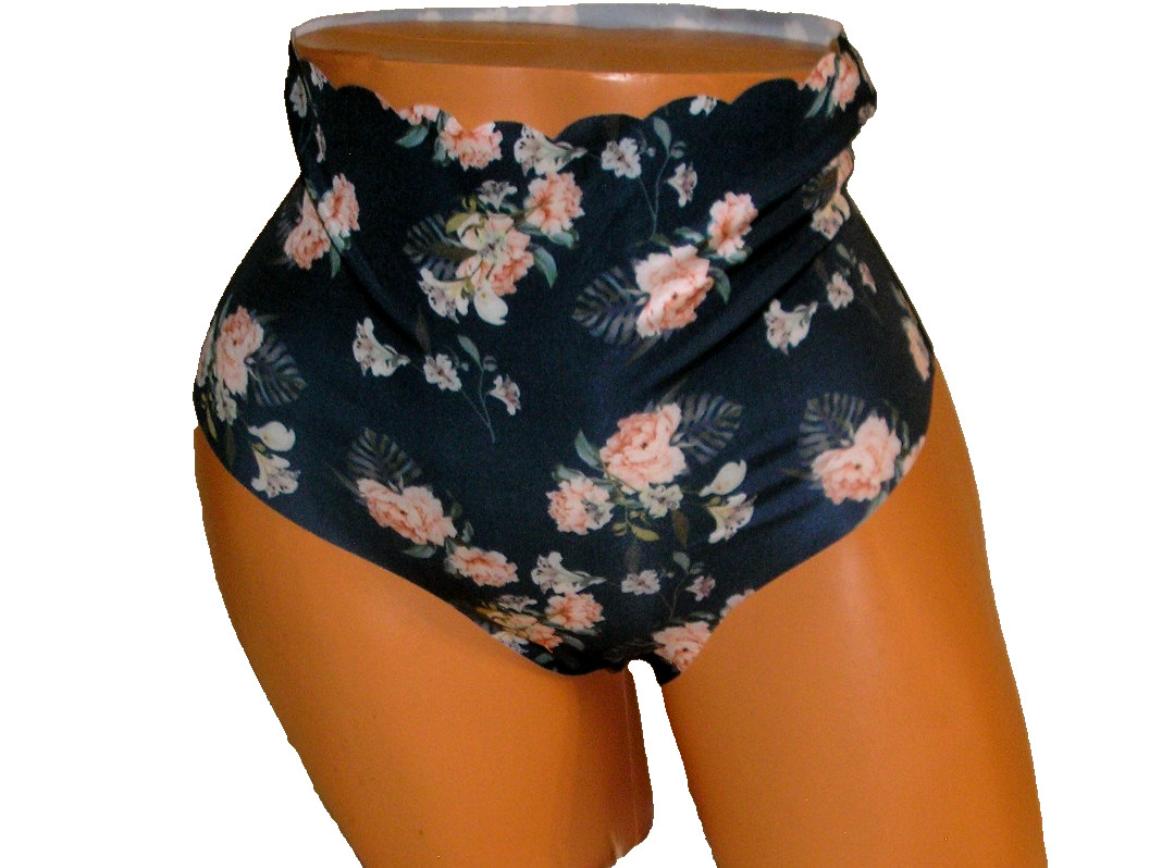Panties Lingerie High Waist Floral Print Dark Blue Thong Large Adult Gift