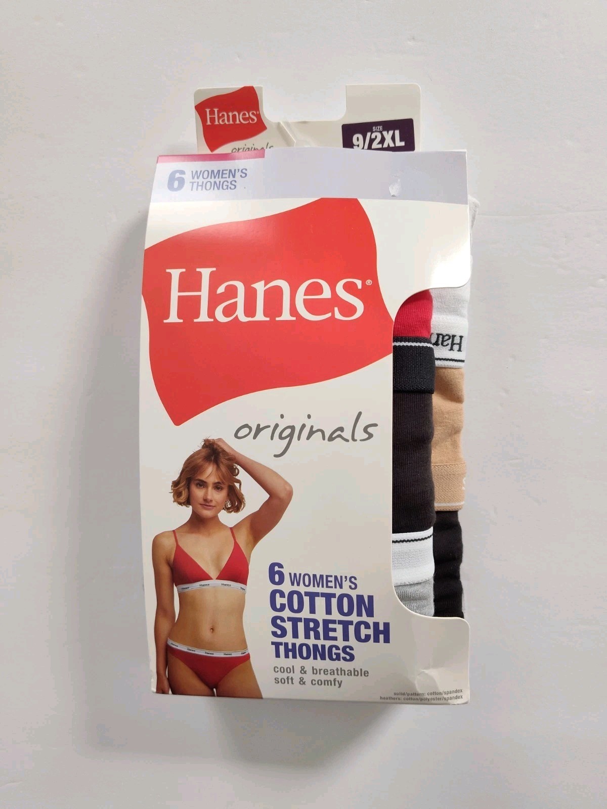 Hanes Originals Size 9 (2XL) Thong Underwear Stretch Cotton 6-Pack Soft Comfy