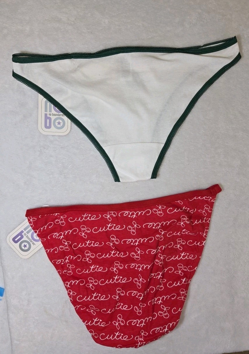 2 Vtg NWT Y2K Panties Cotton String Bikini Cherries Turtle 8 No Boundaries NEW