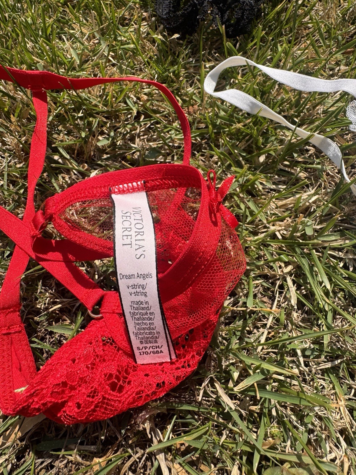 Victoria’s Secret Red, Black + White Thong String Bikini Panties 3 Pair